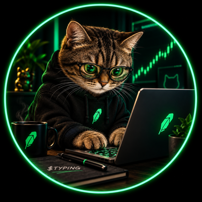 Trader cat in a black hoodie with glasses
